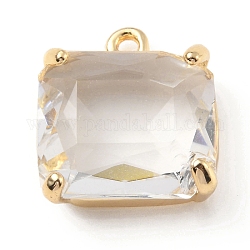 Ottone con pendenti in vetro k9, oro chiaro, ciondoli rettangolari, cirstallo, 15.5x14x6.5mm, Foro: 1.4 mm