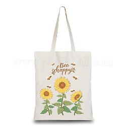 CREATCABIN Sunflower Bee Happy Cotton Tote Bag Canvas 100% Cotton Reusable Shopping Bags Beach Grocery Bags Eco-Friendly Aesthetic DIY Craft Multi-Function for Women Gifts Daily Life 13.3 x 15 Inch