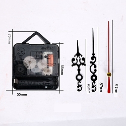 Plastic Long Shaft Clock Movement Mechanism, with Aluminum Pointer, Black, 70x55x35mm, 6pcs/set
