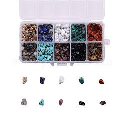 Cuentas de piedras preciosas naturales y sintéticas mezcladas, chip, 3~5x7~13x2~4mm, agujero: 0.4 mm, 200 g / caja