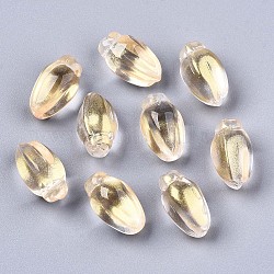 Perles de verre peintes par pulvérisation transparent, deux tons, avec de la poudre de paillettes, fleur, champagne jaune, 15x9x8mm, Trou: 1.2mm