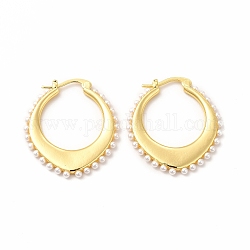 Oval Rack Plating Brass Hoop Earrings for Women, with Plastic Imitation Pearl, Long-Lasting Plated, Lead Free & Cadmium Free, Real 18K Gold Plated, 29.5x27x2mm, Pin: 0.8mm
