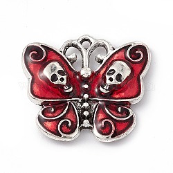Pendente smaltati in lega, argento antico, farfalla con ciondolo teschio, rosso, 20.5x23x4mm, Foro: 1.2 mm
