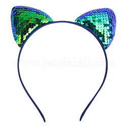 Cat Ears with Reversible Sequins Cloth Head Bands, Hair Accessories for Girls, Green, 150x188x9mm