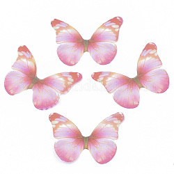 Polyester Fabric Wings Crafts Decoration, for DIY Jewelry Crafts Earring Necklace Hair Clip Decoration, Butterfly Wing, Pink, 32x43mm