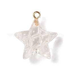 Pendentifs en résine transparente, Breloques étoile avec boucles en alliage doré clair., blanc, 23x20.5x9.5mm, Trou: 2mm