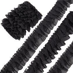 GORGECRAFT 11 Yards Black Double-Layer Pleated Chiffon Lace Trim 5cm Wide 2-Layer Gathered Ruffle Trim Edging Tulle Trimmings Fabric Ribbon for Home DIY Sewing Crafts Costume Pillowcase Embellishments