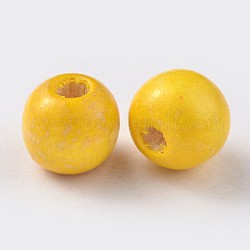 Природных шарики древесины, окрашенные, круглые, желтые, 12x10.5 мм, отверстие : 3 мм, Около 1800 шт / 1000 г