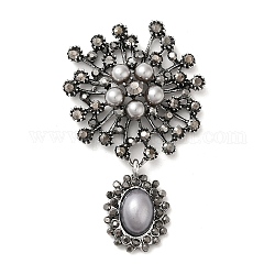 Zinc pendentifs en strass en alliage, avec perles en plastique, breloques de fleurs, argent antique, 72~72.5x43~44x9.5~10mm, Trou: 5.5x3mm