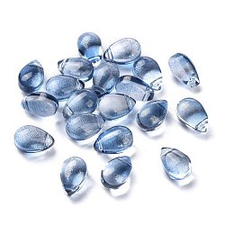 Transparente Glas Anhänger / charms, Glitzergoldpulver, Träne, Blau, 9x6x5 mm, Bohrung: 1 mm