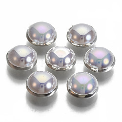 Boutons de couture en plastique ABS d'imitation perles, couleur ab , avec les accessoires en laiton, lavande, couleur argentée, 10~10.5x6~6.5mm, Trou: 1mm