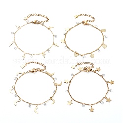 Bracelets à breloques en laiton avec zircone cubique transparente, forme mixte, or, 7-1/2 pouce (19~19.5 cm)