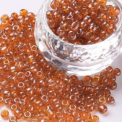Perles de rocaille en verre, trans. couleurs lustered, ronde, orange, 4mm, Trou: 1.5mm, environ 4500 pcs / livre