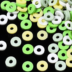 Abalorios de arcilla polimérica hechos a mano, abalorios heishi, Para suministros de manualidades de joyería diy, disco / plano y redondo, primavera verde, 6x1mm, agujero: 2 mm, aproximamente 26000 unidades / 1000 g