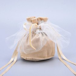 Sacchetti regalo con coulisse di gioielli in velluto, con perla finta plastica e filato bianco, bomboniere bomboniere, peachpuff, 14.2x14.9x0.4cm