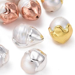 Natur kultivierten Süßwasser Perlen, mit Messing-Zubehör, Oval, Mischfarbe, 11.5~14x12~17 mm, Bohrung: 0.8 mm
