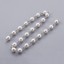 Catene di perle fatte a mano con conchiglia, senza saldatura, con ago di ferro, tondo, platino, 6mm, 39.37 pollice, 1 m / strand