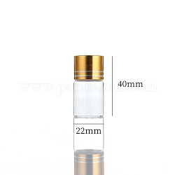 Botellas de vidrio transparente contenedores de abalorios, tubos de almacenamiento de cuentas con tapa de rosca y tapa de aluminio, columna, dorado, 2.2x4 cm, capacidad: 8ml (0.27fl. oz)