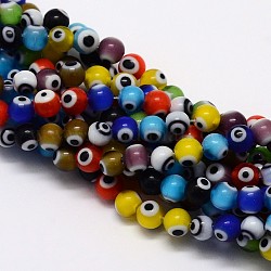 Handgemachte bösen Blick lampwork runde Perlen, Mischfarbe, 4 mm, Bohrung: 1 mm