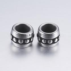 304 perline europei in acciaio inox, perline con foro grande, barile, argento antico, 7x5mm, Foro: 4 mm