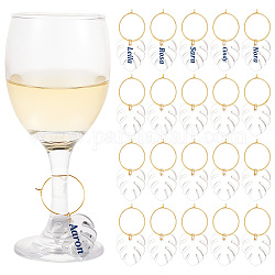 Ciondoli per bicchiere di vino in foglia acrilica trasparente, con i risultati orecchino a cerchio di ottone, chiaro, 58mm, 24 pc / set