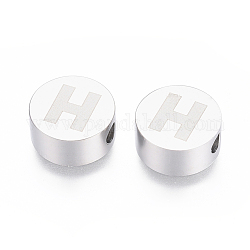 304 perline in acciaio inossidabile, piatta e rotonda con la lettera, letter.h, 10x4.5mm, Foro: 2 mm