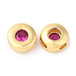 Messing Mikro ebnen Zirkonia Perlen, Flachrund, echtes 18k vergoldet, neon rosa , 8x4 mm, Bohrung: 1.5 mm