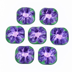 Durchscheinende Acryl-Cabochons, Quadrat mit Blumenmuster, blau violett, 24.5x24.5x8.5 mm
