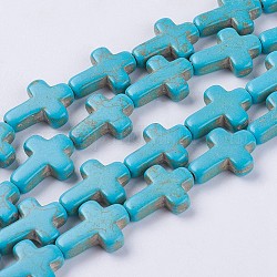 Synthetic Turquoise Beads Strands, Cross, Dyed & Heated, Dark Turquoise, 16x12x4mm, Hole: 1.5mm, about 24pcs/strand, 14.96 inch(38cm)