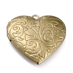 304 Stahl Medaillon-Anhänger Edelstahl, Bilderrahmenanhänger für Halsketten, Herz mit Blume, Antik Bronze, 29x28.5x7 mm, Bohrung: 2.1 mm