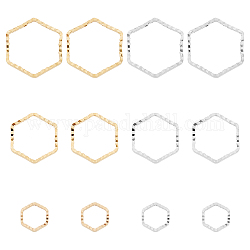 BENECREAT 90Pcs 6 Style Brass Linking Rings, Long-Lasting Plated, Hexagon, Mixed Color, 6~12x6.5~13.5x1mm, Inner Diameter: 5~10.5x5~12mm, 15pcs/style