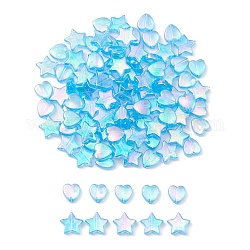 100 Uds 2 cuentas acrílicas transparentes ecológicas de estilo, corazón / estrella, teñido, color de ab, cielo azul profundo, 8~10x8~10x3~4mm, agujero: 1.5 mm, 50 piezas / style