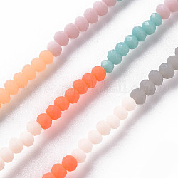 Opak 7 Farben Milchglasperlenstränge, segmentierte mehrfarbige Perlen, facettierte Rondelle, Mischfarbe, 3x2.5 mm, Bohrung: 0.6 mm, ca. 196~210 Stk. / Strang, 17.32 Zoll ~ 19.02 Zoll (44 cm ~ 48.3 cm)