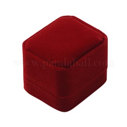 Boîtes anneau de velours, coffrets cadeaux de bijoux, avec du plastique, rectangle, rouge foncé, 60x50x47mm