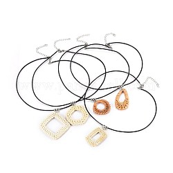 Gewebte hängende Halsketten, mit 304 Karabinerverschluss aus Edelstahl und Kordel aus Rindsleder, Mischformen, Mischfarbe, 18 Zoll ~ 18.2 Zoll (45.8~46.2 cm)