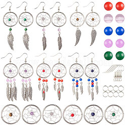 SUNNYCLUE DIY Woven Net/Web & Feather Dangle Earrings Making, with 304 Stainless Steel Pendants, Tibetan Style Alloy Pendants, Glass Beads, Brass Earring Hooks and Bead Container, Mixed Color, 7.4x7.2x1.7cm, about 142pcs/box
