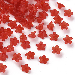 Perline acrilico trasparente, fiore, smerigliato, rosso, 10x5mm, Foro: 1 mm, circa 4600pcs/500g