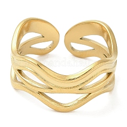 304 Stainless Steel Open Cuff Rings, Wave, Golden, US Size 6 3/4(17.1mm)