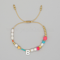 Braccialetto con perline intrecciate con lettera iniziale, Bracciale regolabile, lettera b, 11 pollice (28 cm)