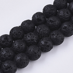 Spray Painted Natural Lava Rock Beads Strands, Round, Black, 6~7mm, Hole: 0.7mm, about 59~62pcs/Strand, 15.75 inch(40cm)
