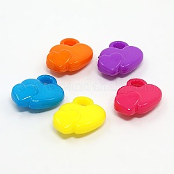 Opaque Plastic Acrylic Heart to Heart Pendants, Mixed Color, 14x15x6mm, Hole: 3mm, about: 833pcs/500g