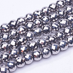 Placcare trasparente perle di vetro fili, sfaccettato, tamburo, Argento Placcato, 8x6mm, Foro: 1 mm, circa 40pcs/filo, 9.4 pollice