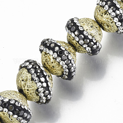 Perles de pierre de lave synthétique, avec strass en pâte polymère, teinte, ronde, verge d'or pale, pp11 (1.7~1.8mm), 14~16x11mm, Trou: 0.6mm