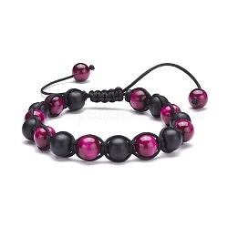 Ensemble de bracelets de perles tressées en pierre ronde, Oeil de tigre naturel et perles de pierre noire synthétiques bracelets empilables pour femmes, violet foncé, diamètre intérieur: 2-1/4~3-1/2 pouce (5.6~8.8 cm)