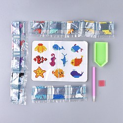 DIY Diamond Painting Stickers Kits For Kids, with Marine Organism Pattern Diamond Painting Stickers, Resin Rhinestones, Diamond Sticky Pen, Tray Plate and Glue Clay, Mixed Color, Box: 17x12x2.5cm