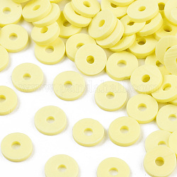 Eco-Friendly Handmade Polymer Clay Beads, Disc/Flat Round, Heishi Beads, Champagne Yellow, 6x1mm, Hole: 2mm, about 23500pcs/1000g
