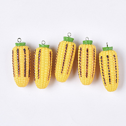 Pendentifs en résine, avec boucles en fer couleur platine, maïs, or, 45~47x17.5mm, Trou: 2mm