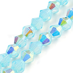 Запекание окрашенные прозрачные стеклянные бусины нити, половина гальваники, с покрытием AB цвета, граненые, двухконусные, голубой, 6x5.5 мм, отверстие : 1 мм, около 47 шт / нитка, 10.24'' (26 см)