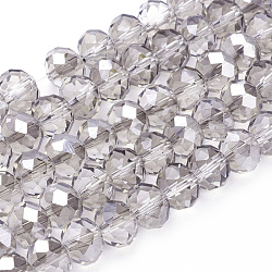 Abalorios de vidrio electroplate hebras, brillo medio perlas chapado, facetados, rerondana plana, gris claro, 10x7mm, agujero: 1 mm, aproximamente 70~72 pcs / cadena, 19.8 pulgada