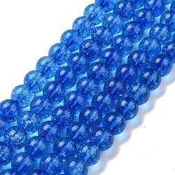 Verre craquelé rangées de perles rondes, bleu, 10mm, Trou: 0.8mm, Environ 40 pcs/chapelet, 14.96 pouce (38 cm)